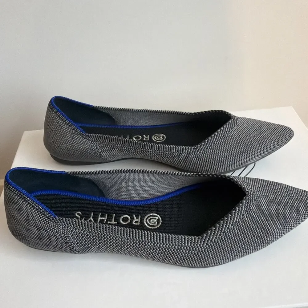 Rothy’s The Point Ballet Flats Gray Grey Herringbone Washable Knit Size 9 Work